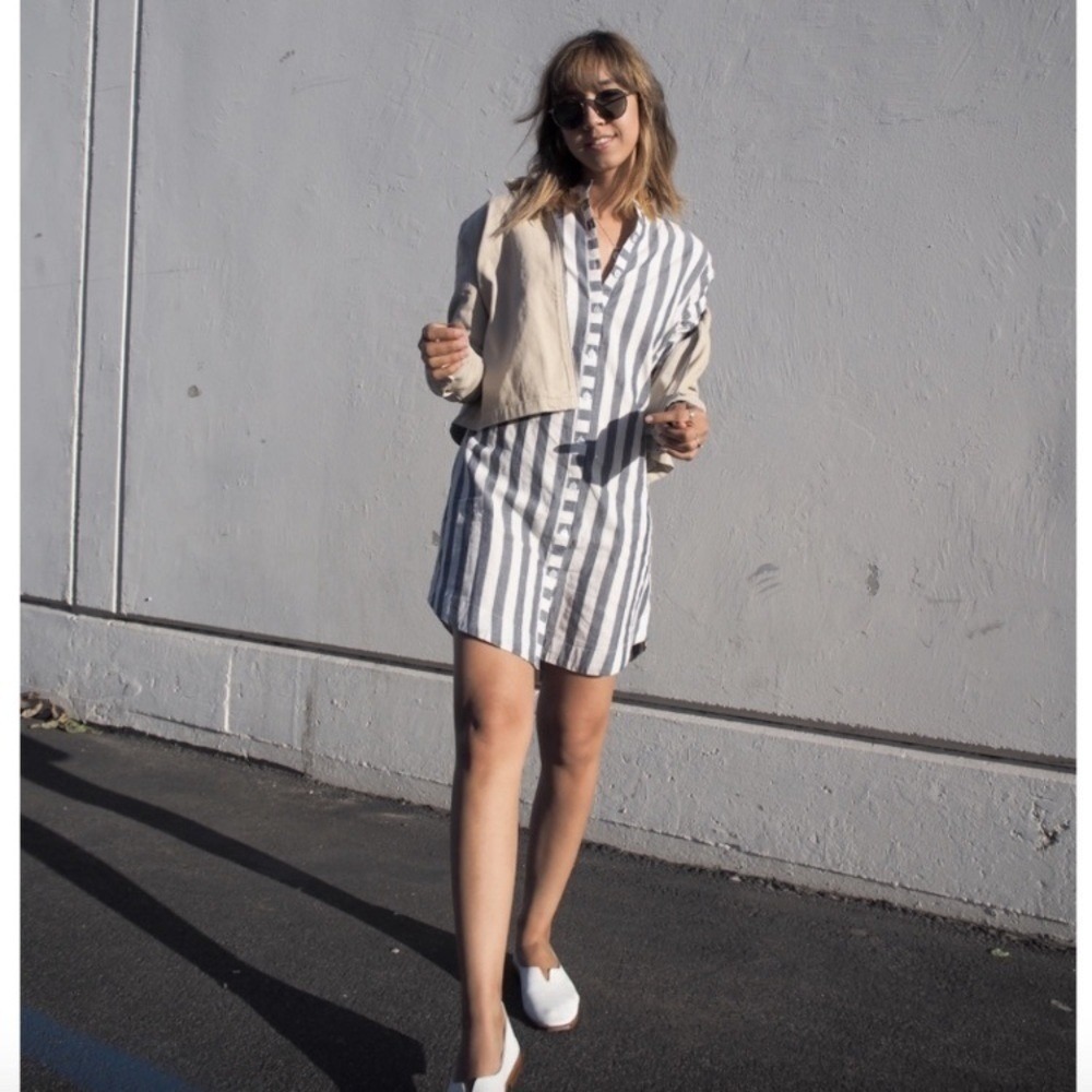 Vetiver striped Ali Ruffle button down dress size 4 nautical summer casual